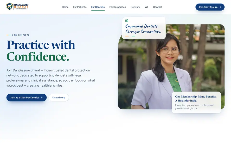 DantAssure Bharat dentists page, designed and built by Enquiro