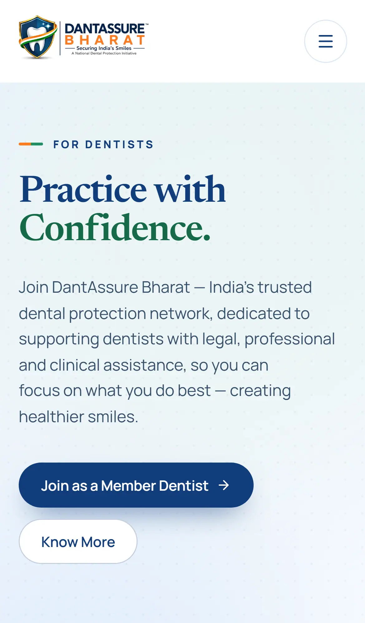 DantAssure Bharat dentists page on a phone
