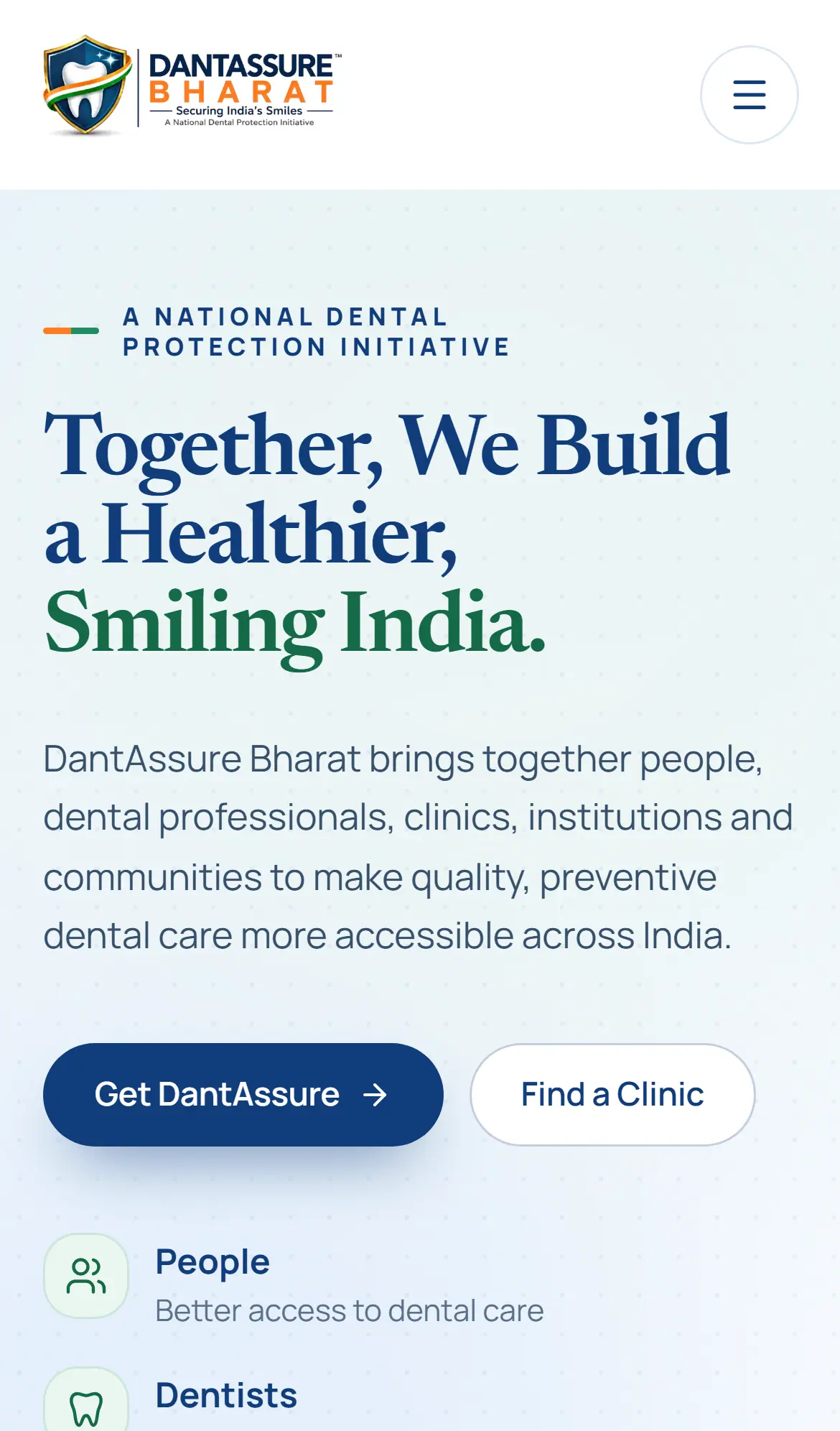 DantAssure Bharat homepage on a phone