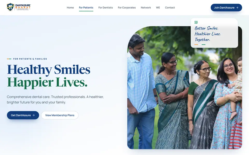 DantAssure Bharat patients page with a family photograph